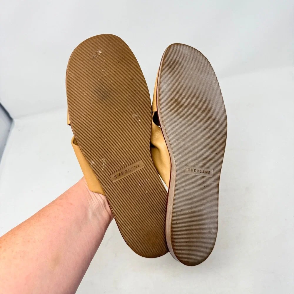 Everlane Day Crossover Leather Slide Sandals Tan Flat Open Toe Summer Size 10 - Picture 6 of 7
